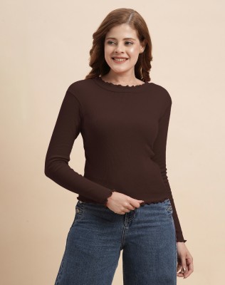 Selvia Casual Solid Women Brown Top