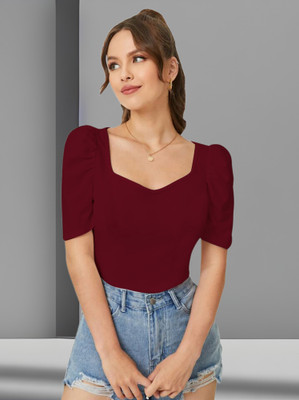 Maheshvi Casual Solid Women Maroon Top