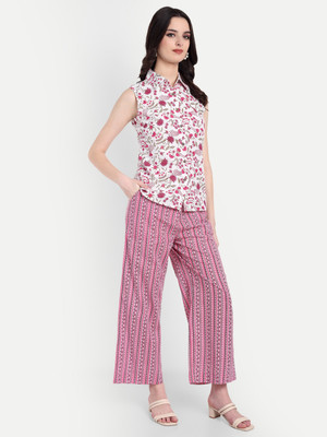 FairLeaf Casual Floral Print Women Pink, White Top