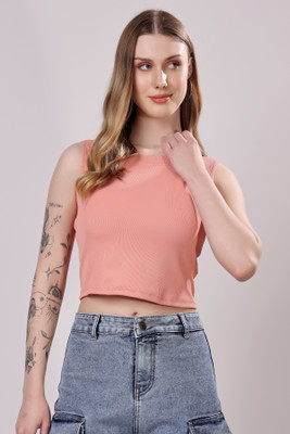 London Hills Casual Solid Women Orange Top