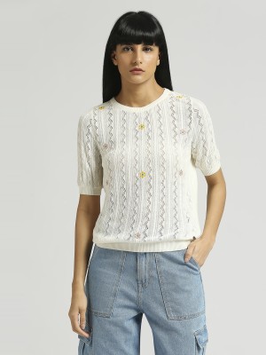 Pepe Jeans Casual Self Design Women White Top