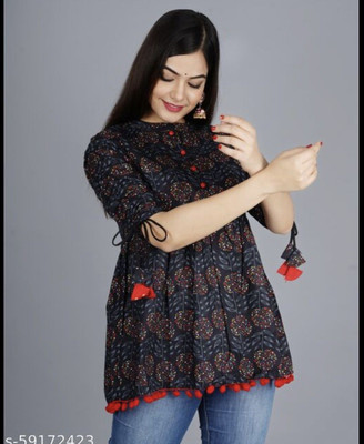 ShreeShyam Handicraft Casual Printed Women Black Top