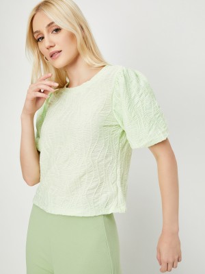 MAX Casual Printed Women Light Green Top