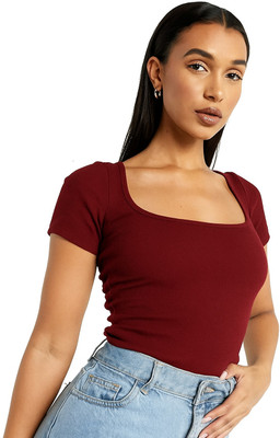 PRIME LOVE Casual Solid Women Maroon Top
