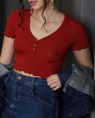 Jhoomantroo Party Self Design Women Maroon Top