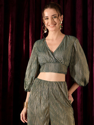 KASSUALLY Casual Striped Women Green Top