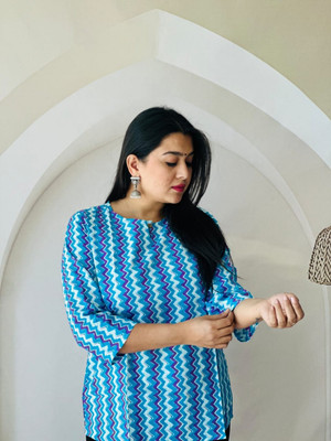 craftwell studio Casual Self Design Women Blue Top