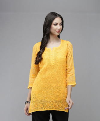 ADA Casual Embroidered Women Yellow Top