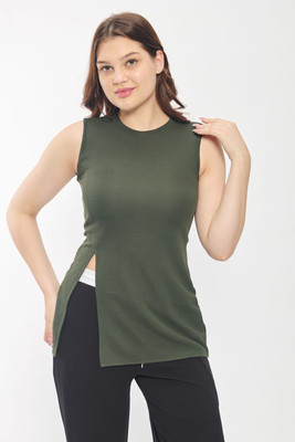 Komurr Casual Solid Women Dark Green Top