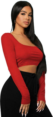 THE BLAZZE Casual Solid Women Red Top