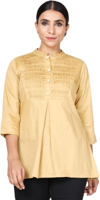 LINGRA Casual Solid Women Beige Top