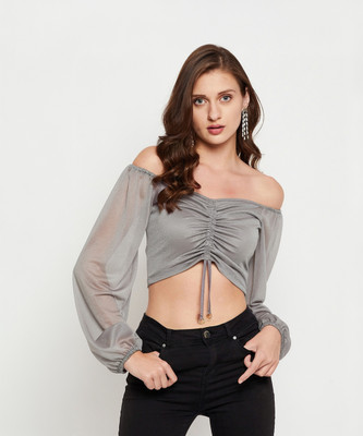 LE BOURGEOIS Party Solid Women Grey Top