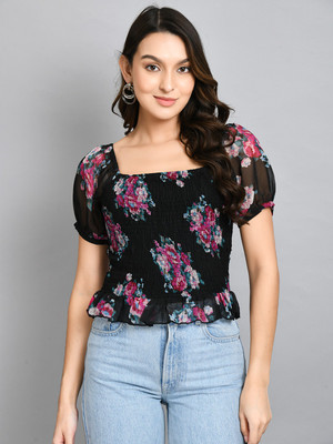 PRETTY LOVING THING Casual Printed Women Black, Blue, Pink Top