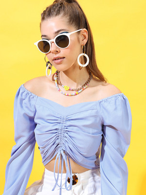 Tokyo Talkies Casual Solid Women Blue Top