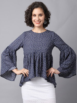 La Zoire Casual Printed Women Grey Top