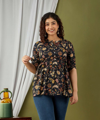 Femary Casual Printed Women Black Top