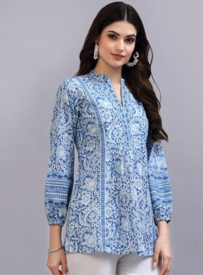 HouseOfCommon Formal Floral Print Women Blue Top