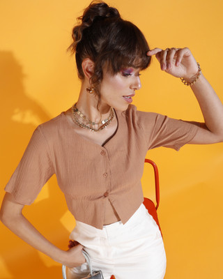 Azzurra Party Self Design Women Brown Top