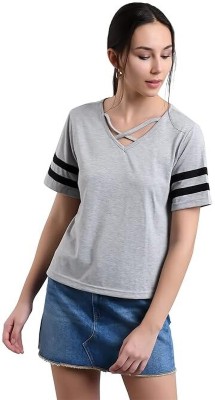 True Basket Casual Striped Women Grey Top