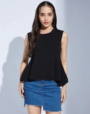 Selvia Casual Solid Women Black Top