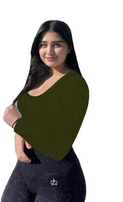 THE BLAZZE Casual Solid Women Dark Green Top