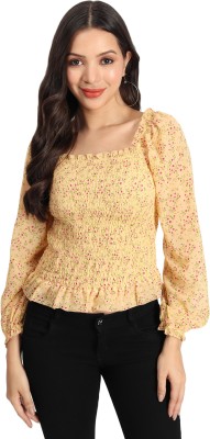 Arshia Fashions Party Floral Print Women Yellow Top