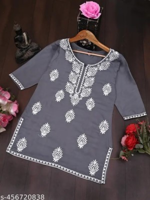 MitanshFashion Casual Embroidered Women Grey Top