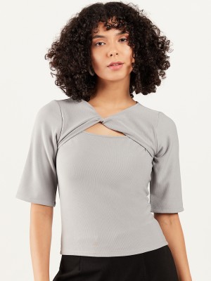 ATHENA Casual Self Design Women Grey Top