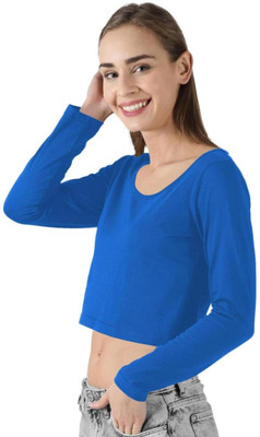 THE BLAZZE Casual Solid Women Dark Blue Top