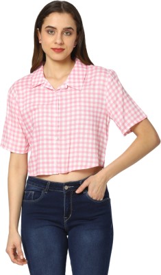 V-MART Casual Checkered Women Pink Top