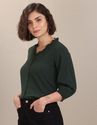 U.S. POLO ASSN. Casual Solid Women Green Top