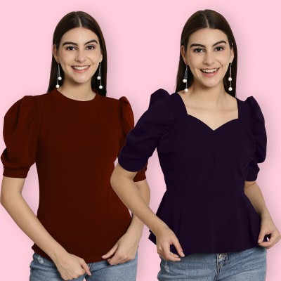 Tromko Casual Solid Women Maroon, Purple Top