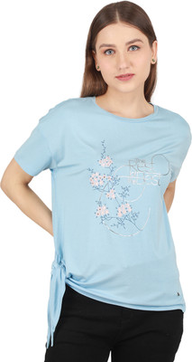 MONTE CARLO Casual Self Design Women Light Blue Top
