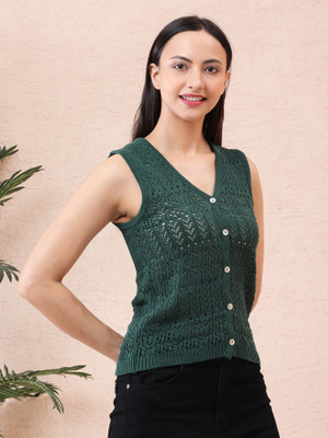 NOQUO Casual Solid Women Dark Green Top