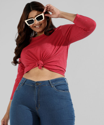 Instafab Plus Casual Solid Women Maroon Top