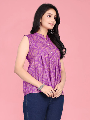 HK Trading Party Self Design, Printed Women Pink Top