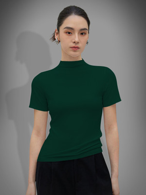 NAVYANKAA Casual Solid Women Dark Green Top