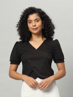 FUNDAY FASHION Casual Solid Women Black Top