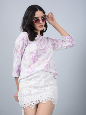 CRIMSOUNE CLUB Casual Floral Print Women Purple Top