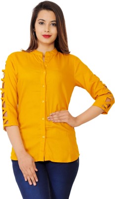 WHY SO FAB Casual Solid Women Yellow Top