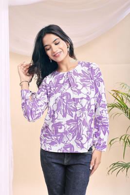 AARVI Party Floral Print Women Purple Top