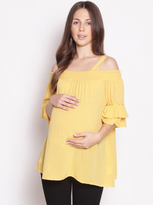 OXOLLOXO Casual Floral Print Women Yellow Top