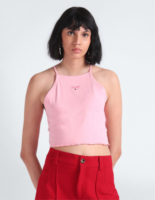 TOMMY HILFIGER Casual Embroidered Women Pink Top
