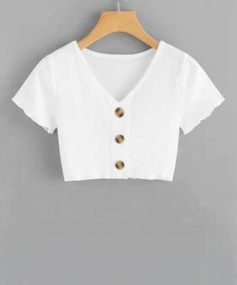 Vmens Fashion Casual Solid Women White Top