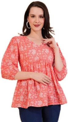 MOVIN Casual Floral Print Women Orange Top