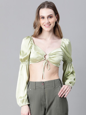 OXOLLOXO Casual Solid Women Light Green Top