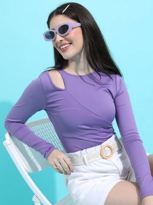 Tokyo Talkies Casual Solid Women Purple Top