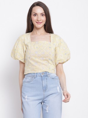 GLOBAL REPUBLIC Casual Solid Women Yellow Top