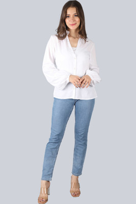 Azzurra Party Solid Women White Top