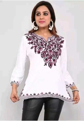 ronics Party Embroidered Women White Top